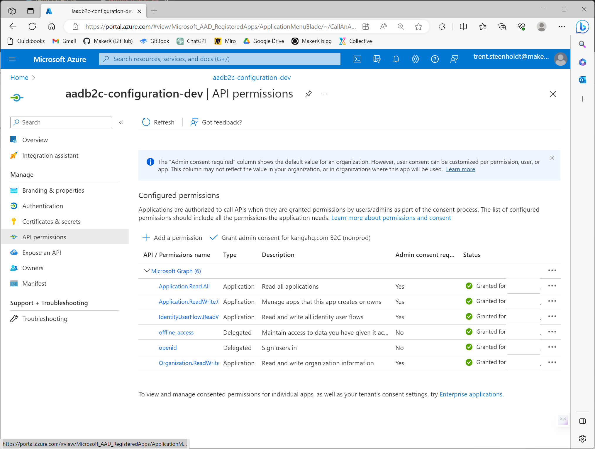 Azure AD app API permissions