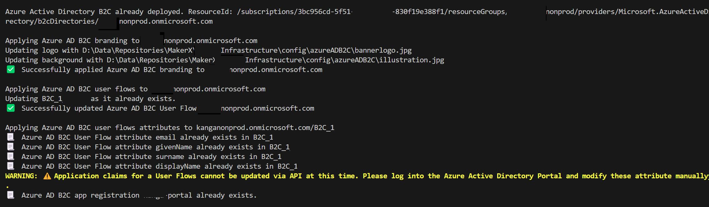 Script output from Deploy-AzureADB2c.ps1
