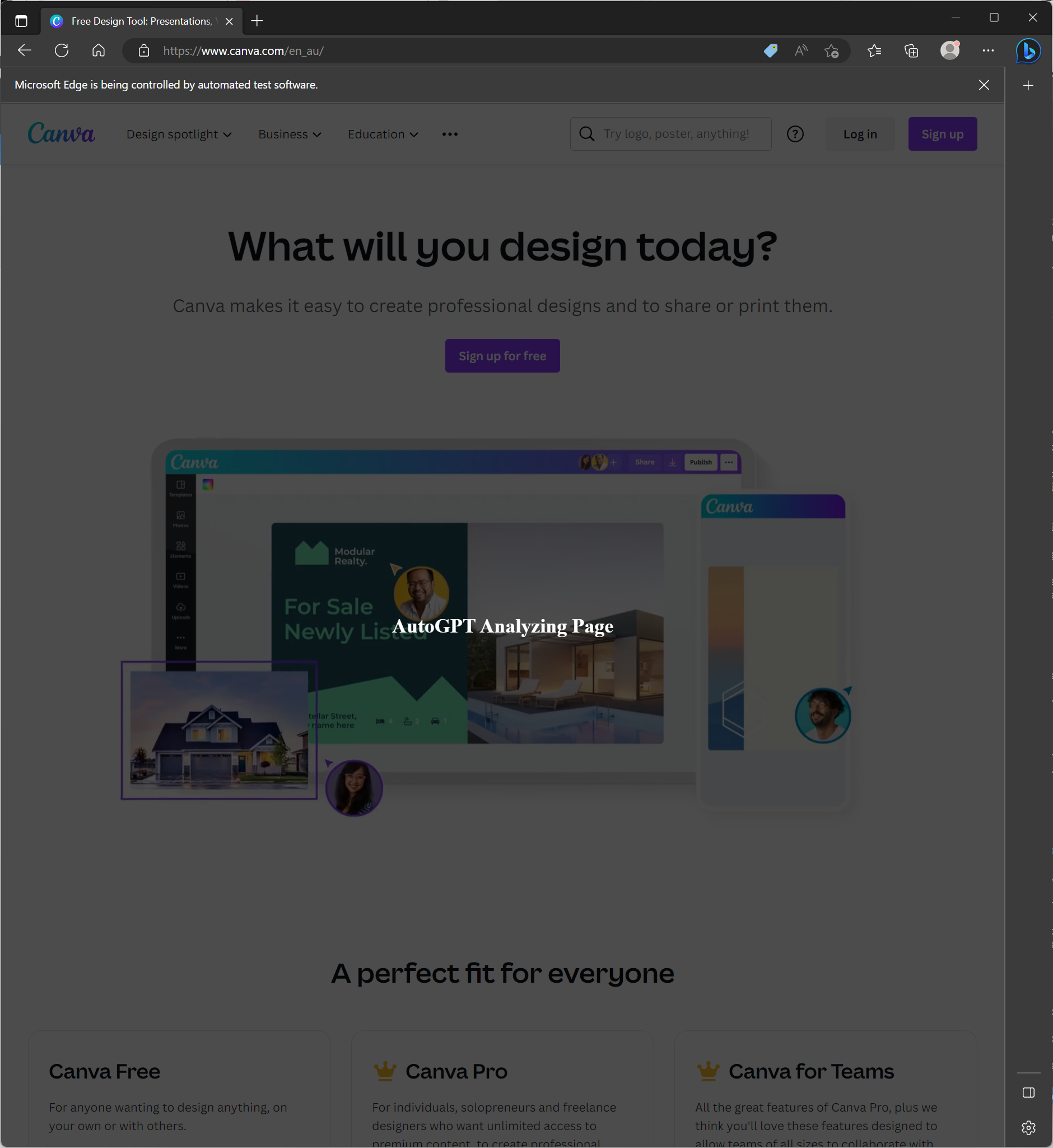 Auto GPT exploring Canva to understand how to create social media graphics