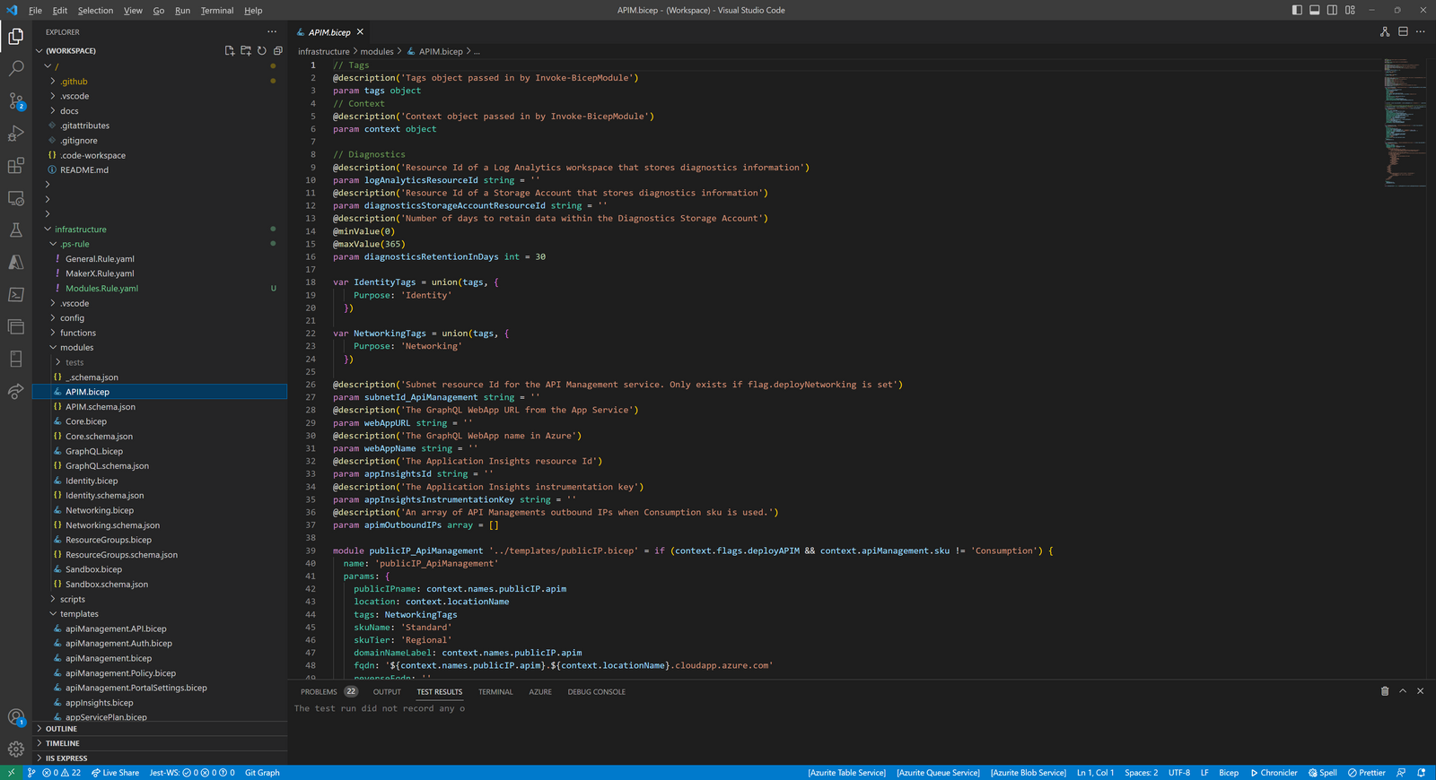 Example project layout in VSCode